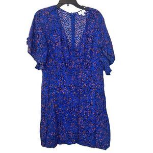 Socialite Flutter Sleeve Surplice Neck Faux Wrap Blue Floral Mini Dress Size XL